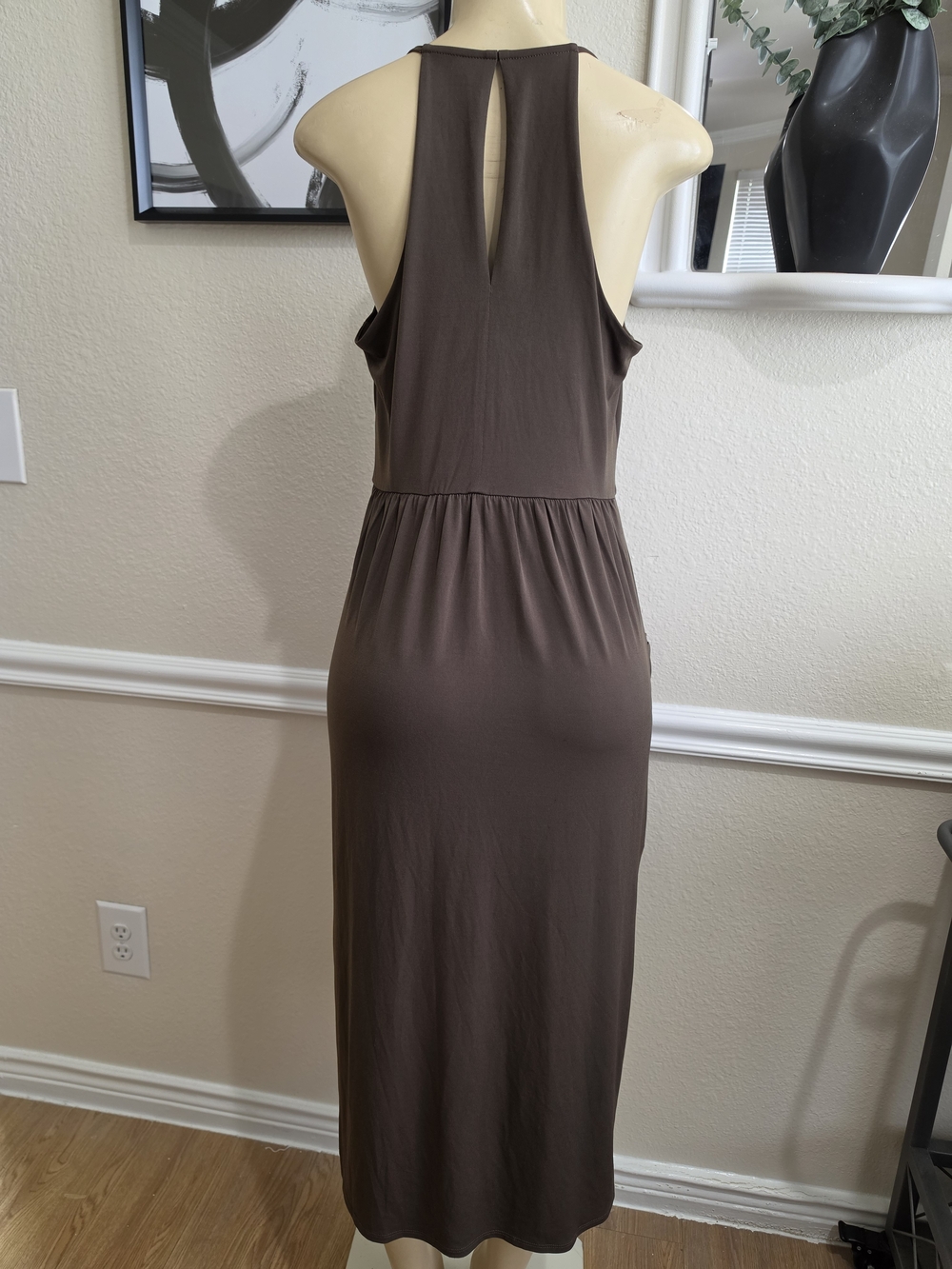 Sleeveless Olive Green Racerback Midi Dress - Elegant Everyday Style